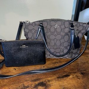 Monogram Coach crossbody & leather wristlet